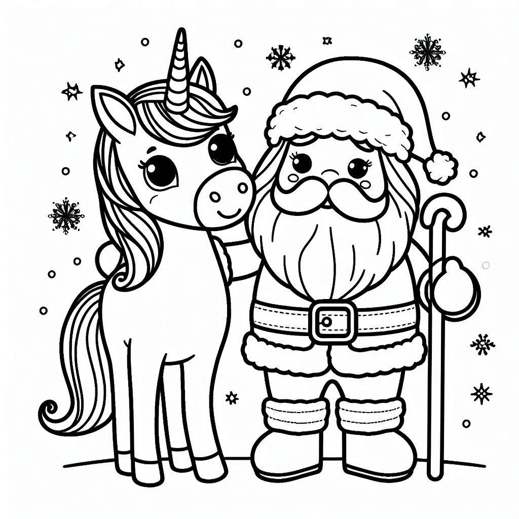 coloriage Licorne de Noël pour enfant de 6 ans