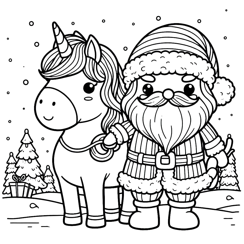 coloriage Licorne de Noël a colorier en ligne gratuitement