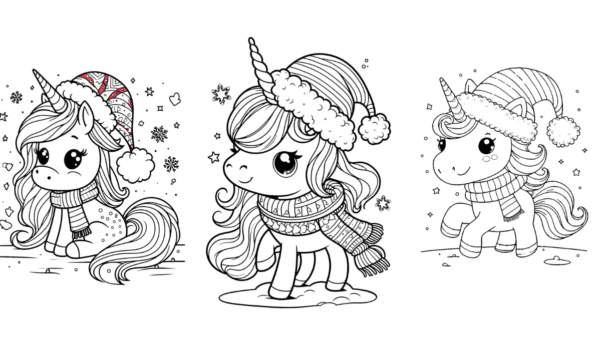 coloriage Licorne de Noël pour enfant de 3 ans 1