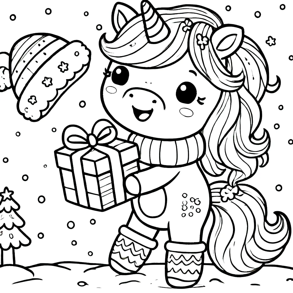 coloriage Licorne de Noël à imprimer pour enfant de 6 ans