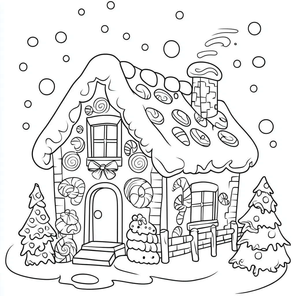 coloriage Maison En Pain D’épices à imprimer pour enfant de 4 ans