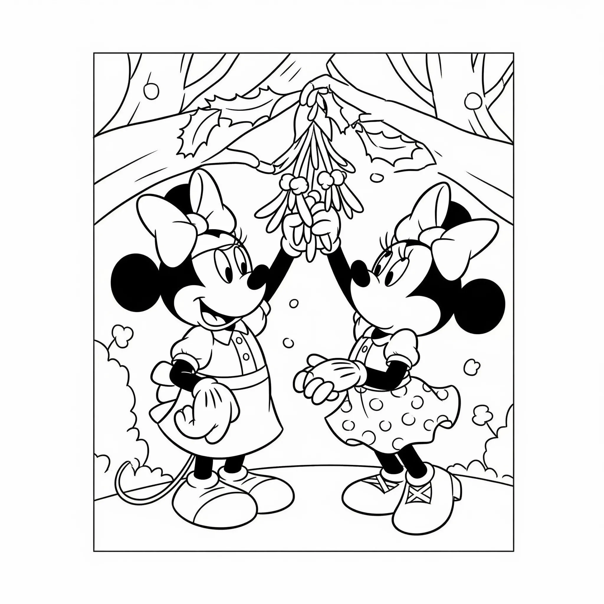 coloriage Mickey et Minnie sous le gui à imprimer pour enfant de 8 ans