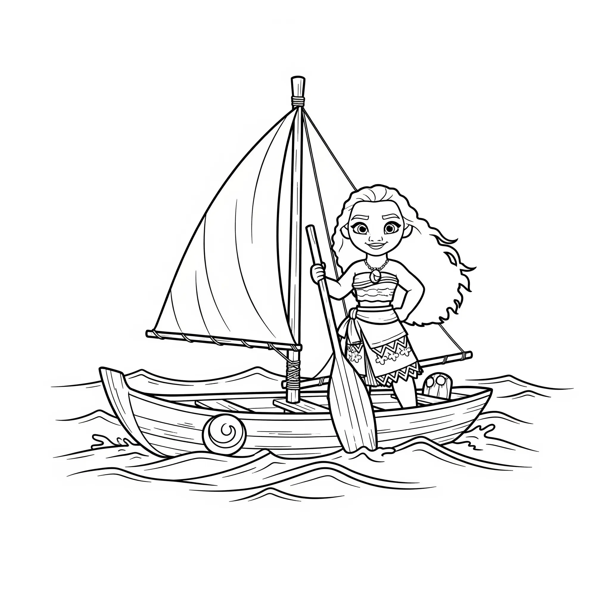 coloriage Mini Bateau de Moana sur l’Océan à imprimer pdf gratuit