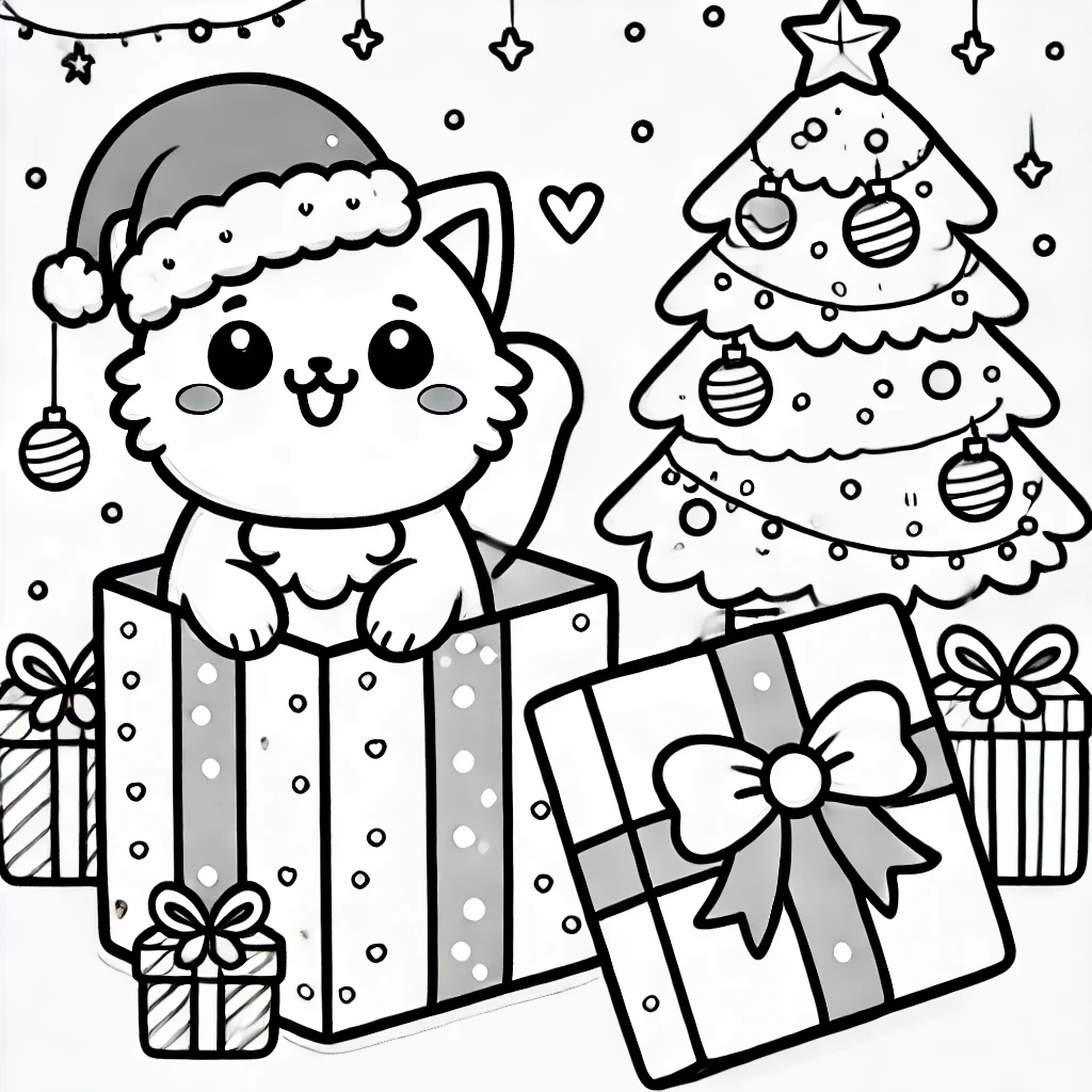 coloriage Noel Kawaii pour enfant de à imprimer