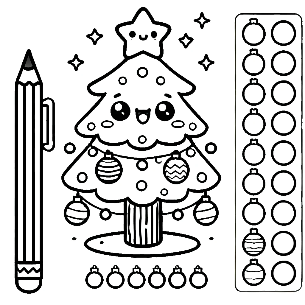 coloriage Noel Kawaii à imprimer pour enfant de 6 ans