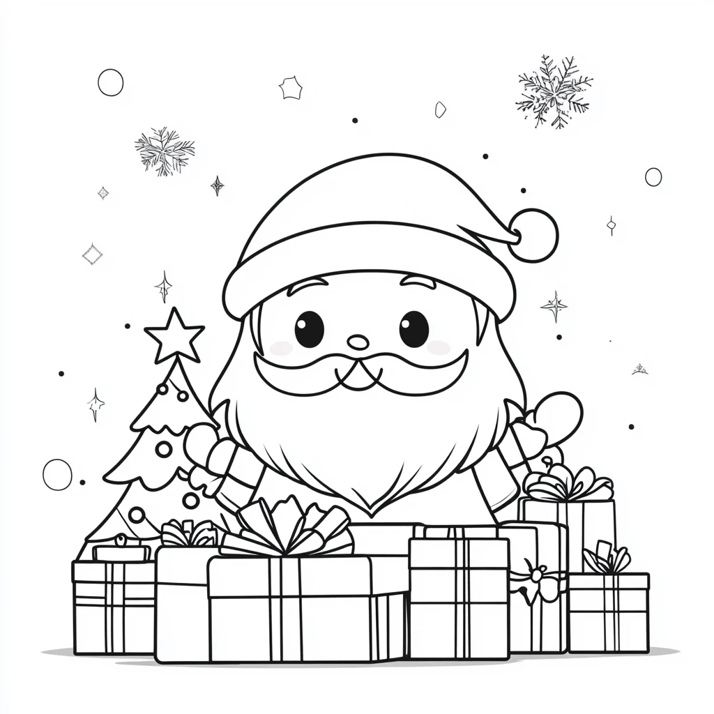 coloriage Noel Kawaii pour enfant à imprimer