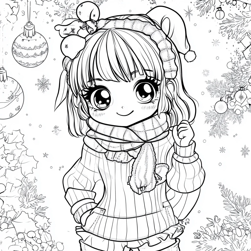 coloriage Noel Kawaii à imprimer pour enfant de 2 ans