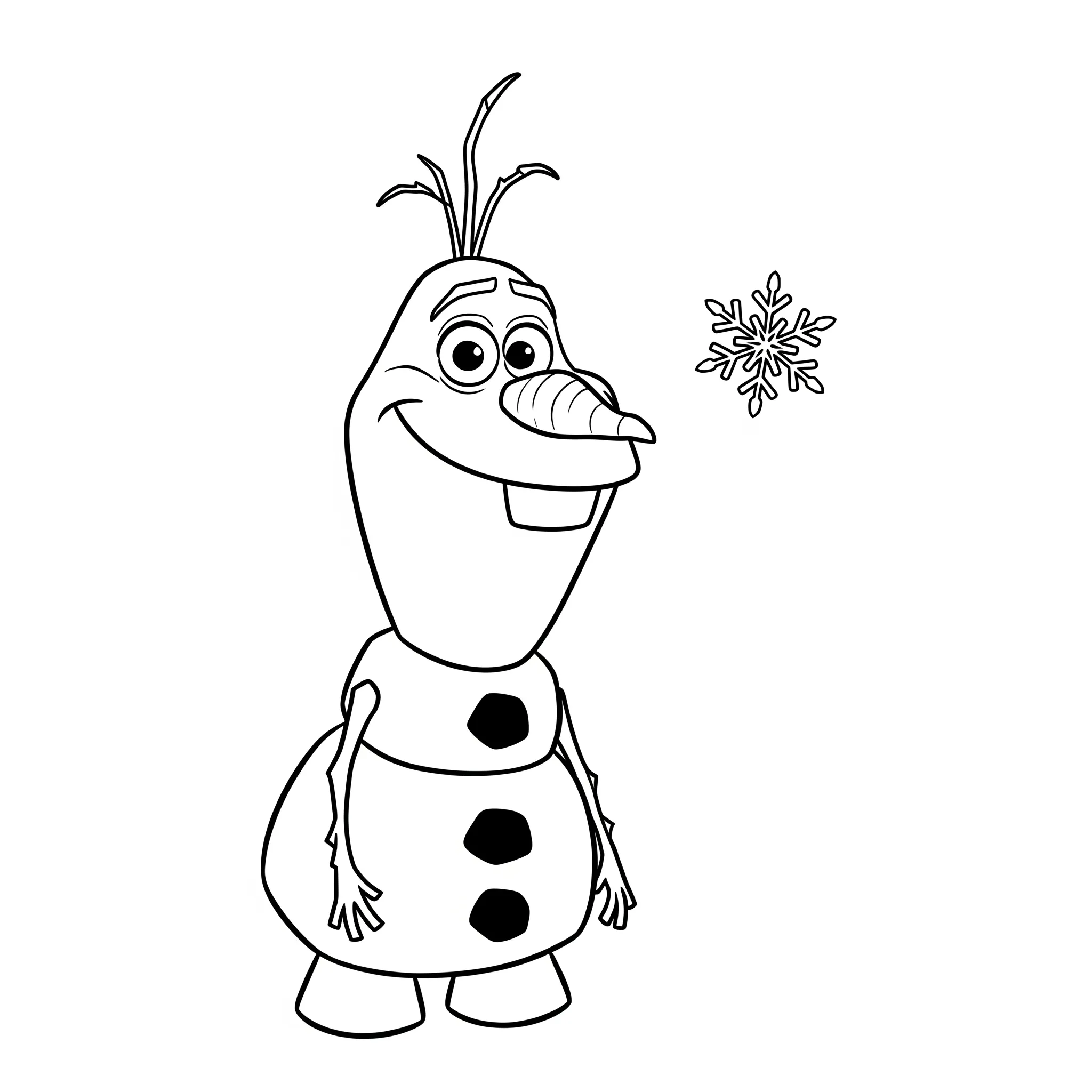 coloriage Olaf souriant avec un petit flocon de neige a dessiner en ligne