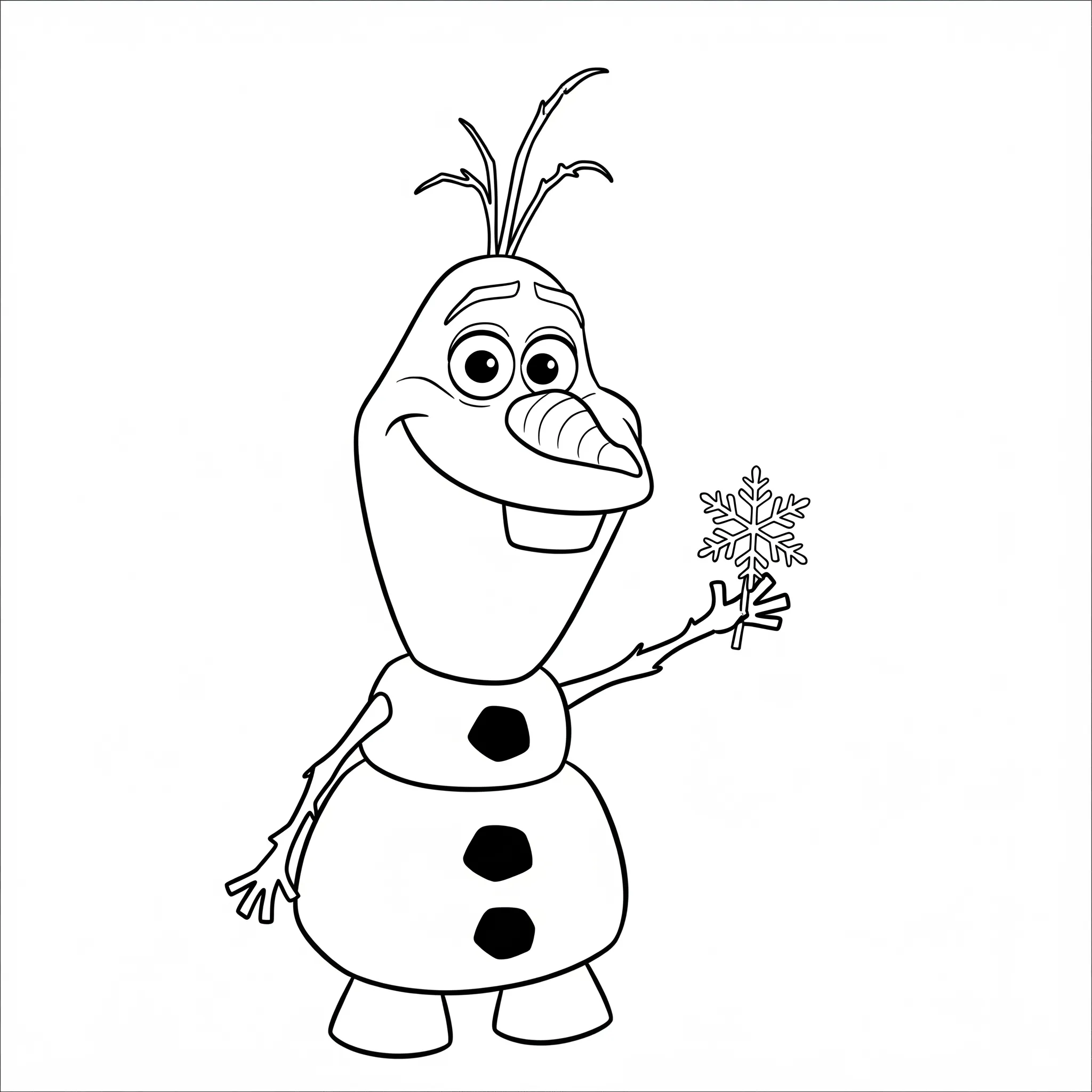 coloriage Olaf souriant avec un petit flocon de neige et apprentissage
