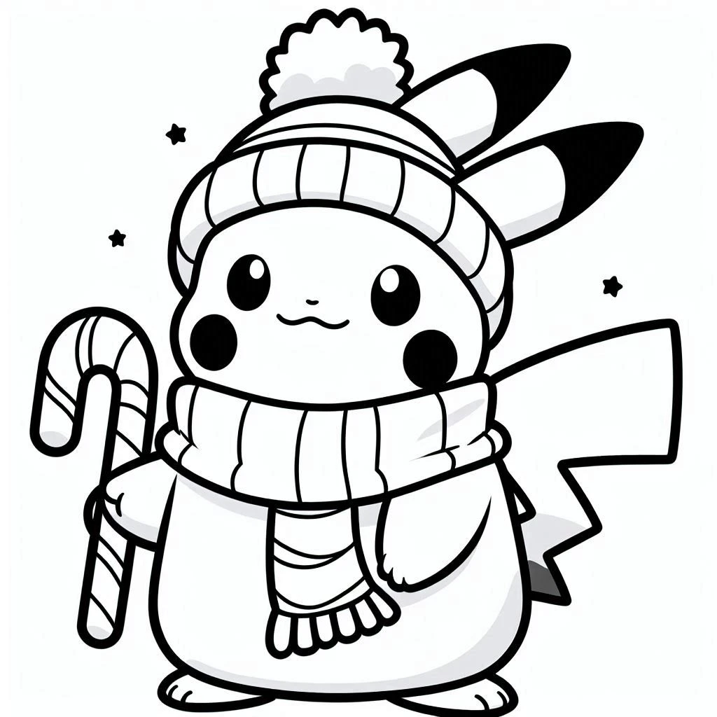 coloriage Pikachu Noel à imprimer pour enfant de 12 ans