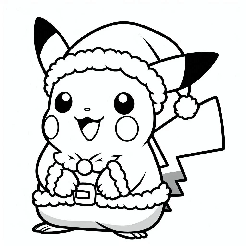 coloriage Pikachu Noel à imprimer kawaii