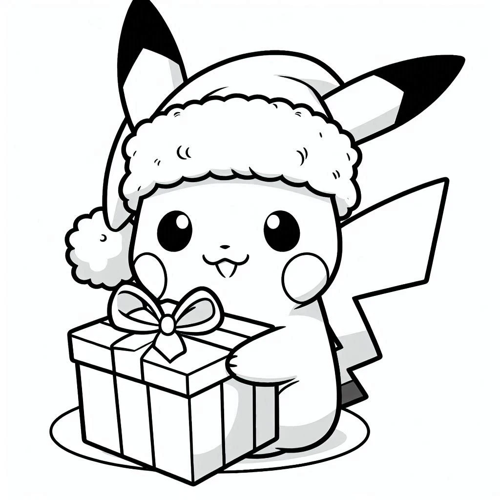 coloriage Pikachu Noel pour enfant de 4 ans