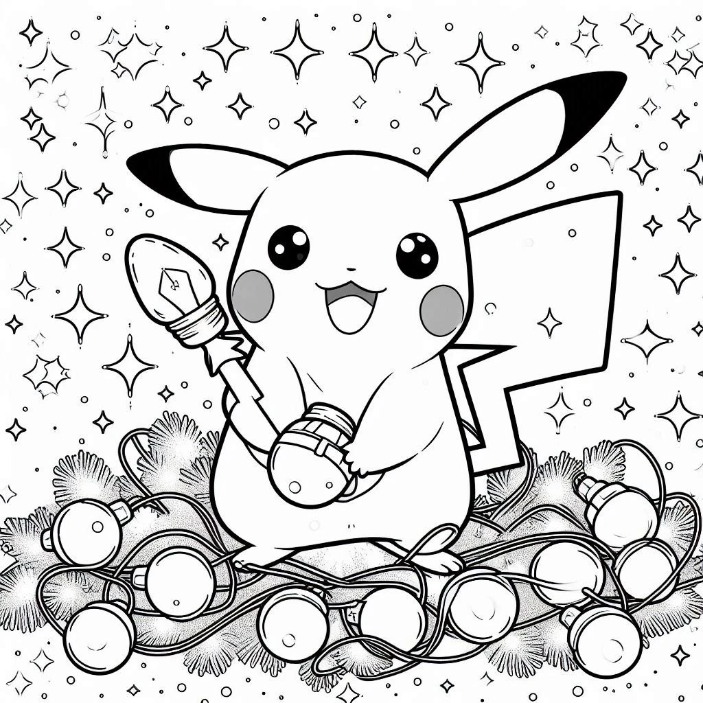 coloriage Pikachu Noel pour enfants à imprimer