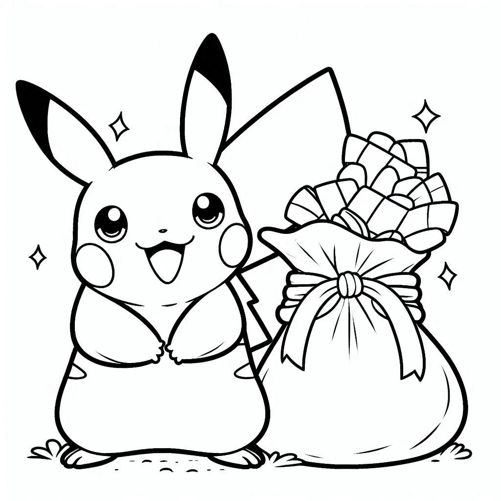 coloriage Pikachu Noel et découpage à imprimer