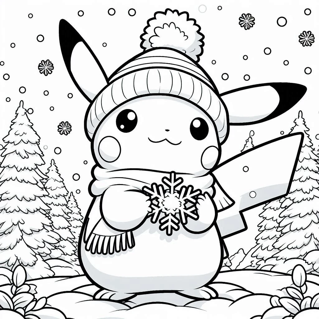 coloriage Pikachu Noel pour enfant de 10 ans