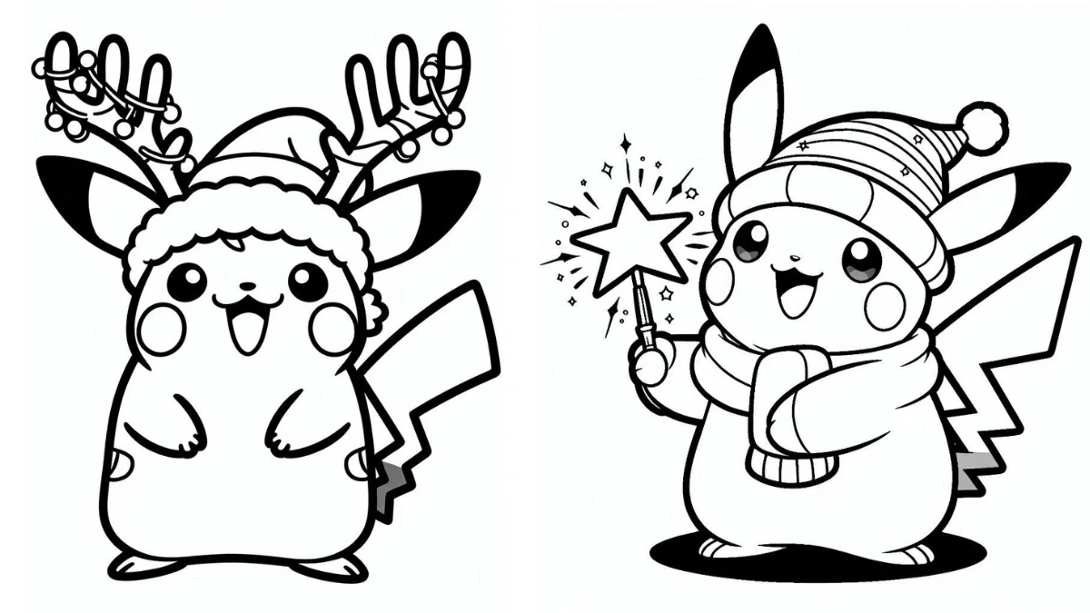 coloriage Pikachu Noel et decoupage