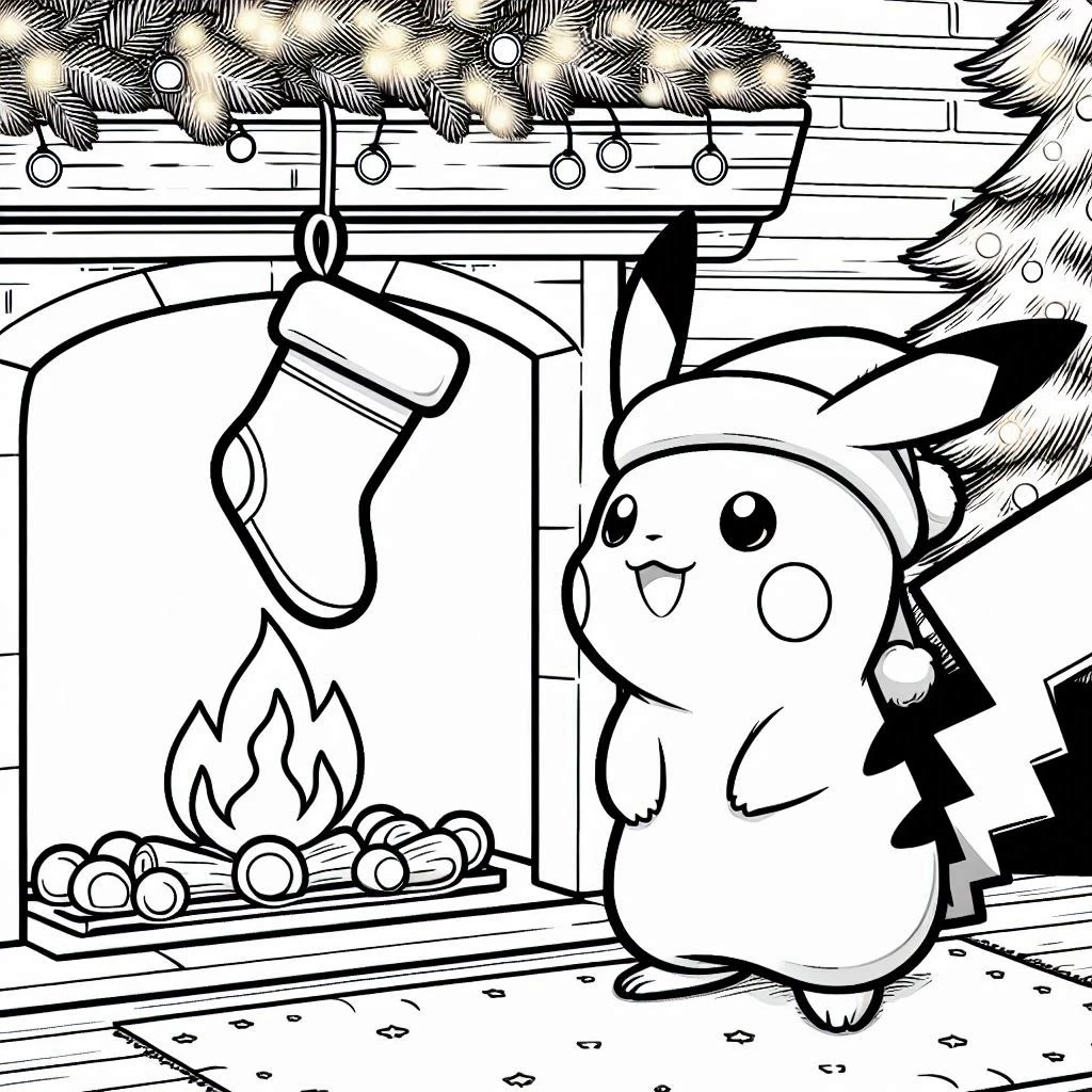 coloriage Pikachu Noel et apprentissage 1