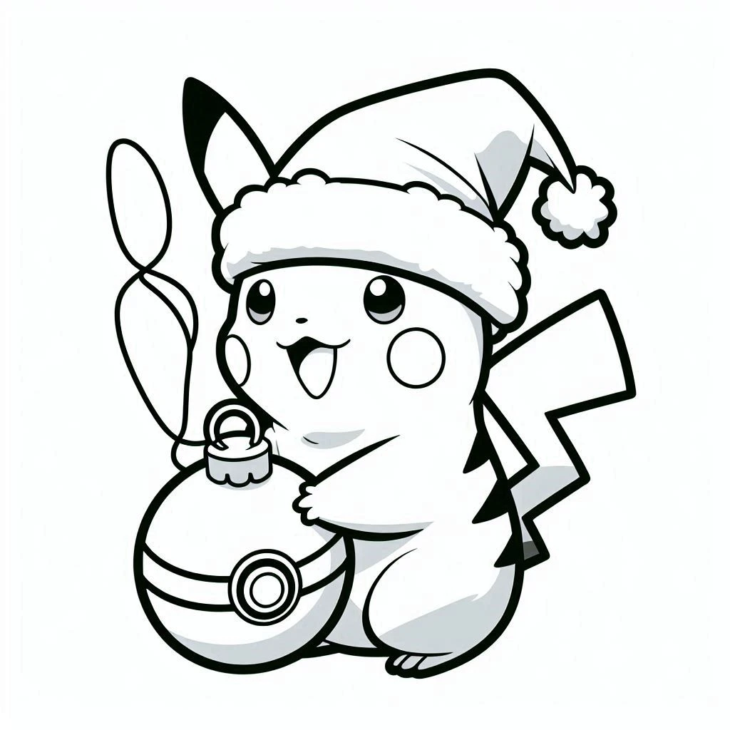 coloriage Pikachu Noel et découpage à imprimer 1