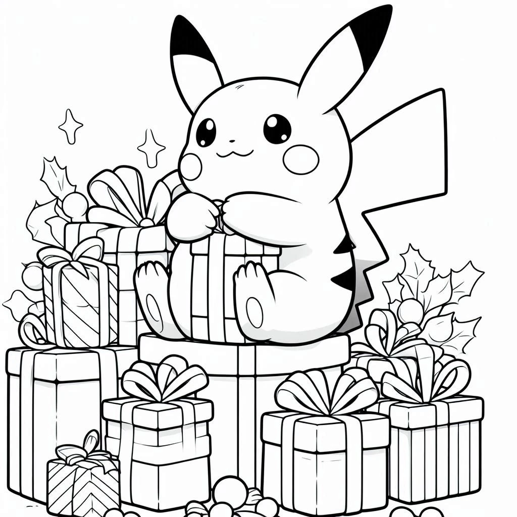 coloriage Pikachu Noel et decoupage a imprimer gratuit 1