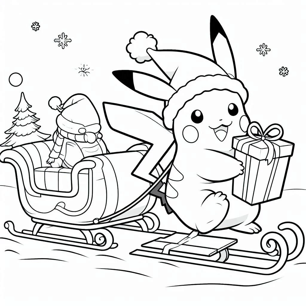 coloriage Pikachu Noel pour enfant de 7 ans