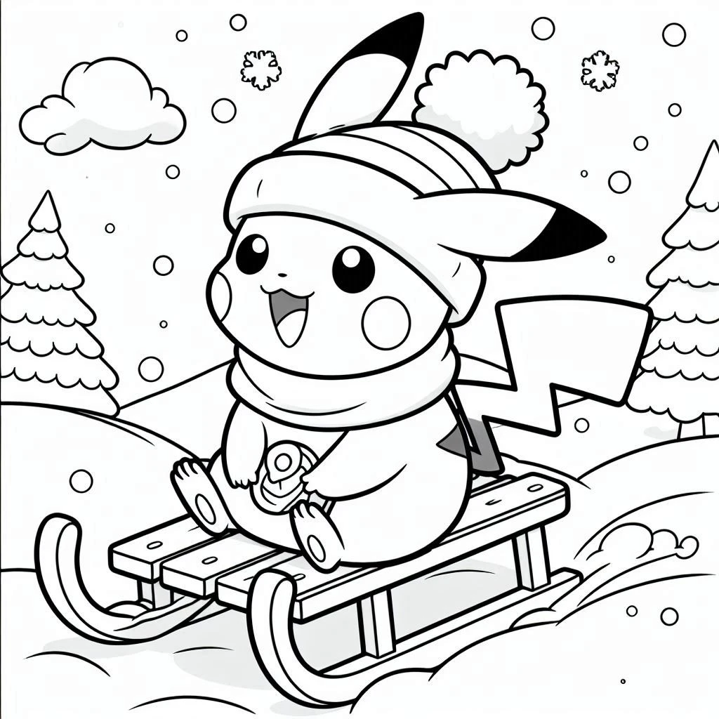 coloriage Pikachu Noel à imprimer pour enfant de 7 ans