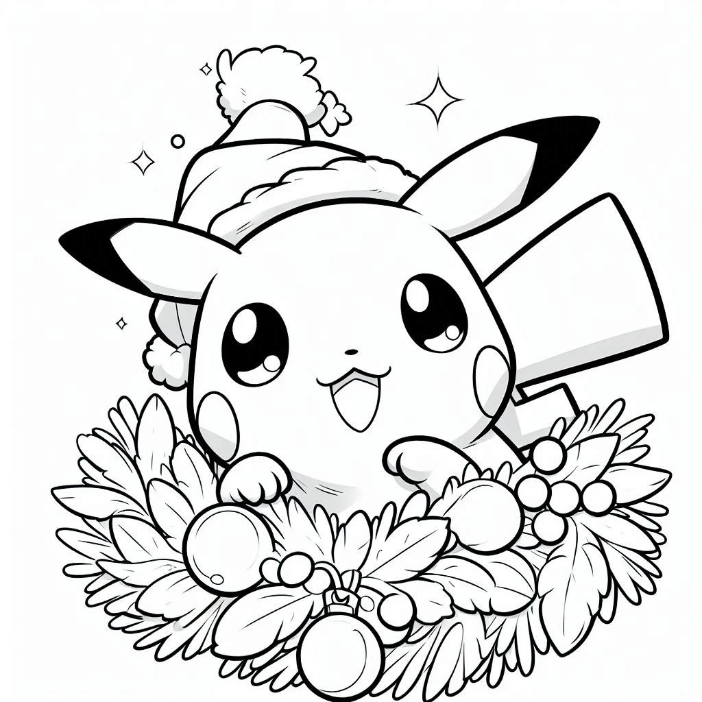 coloriage Pikachu Noel pour enfants a imprimer gratuit