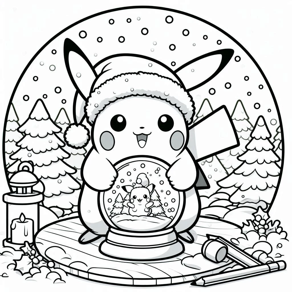 imprimer coloriage Pikachu Noel gratuit