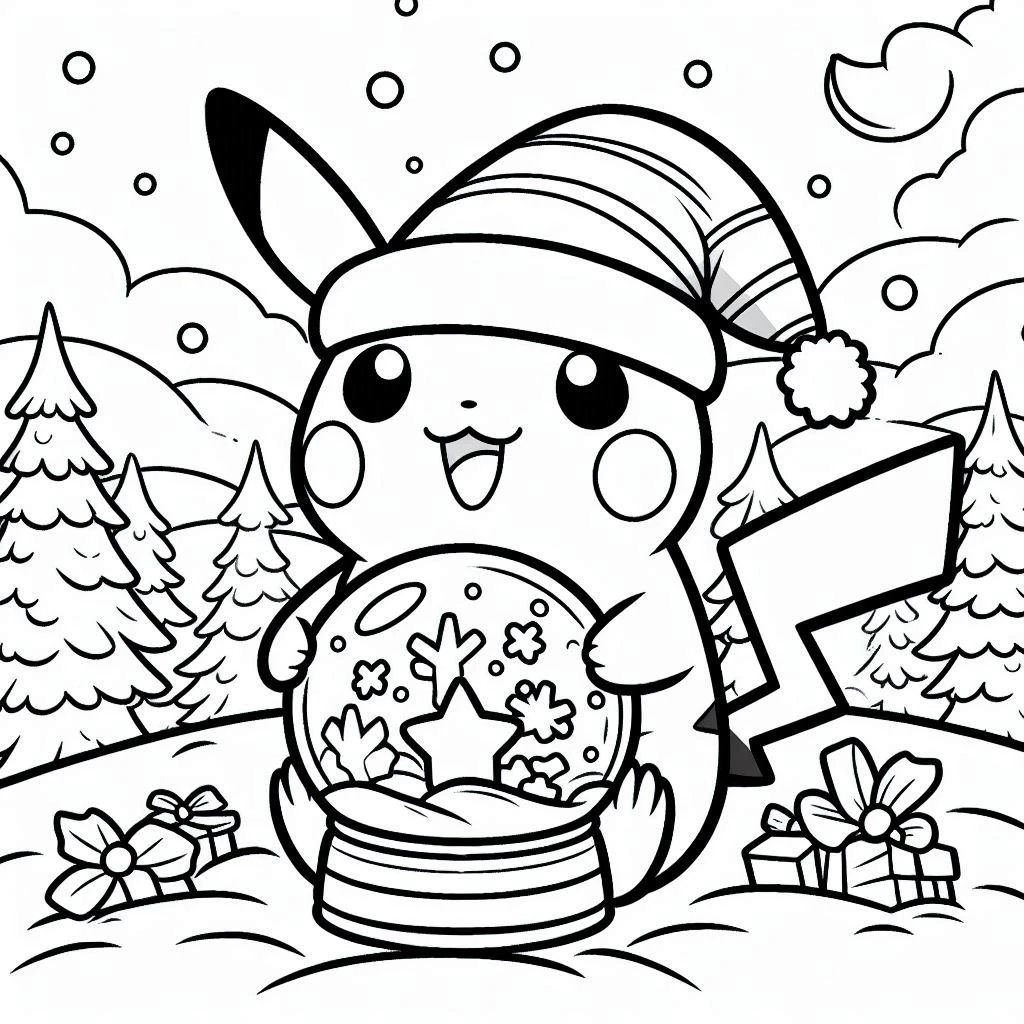 coloriage Pikachu Noel et decoupage a imprimer gratuit 2