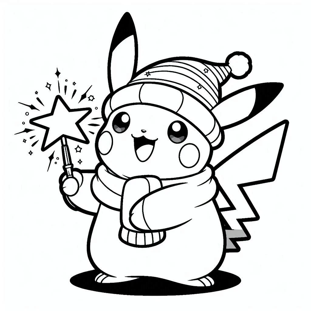 coloriage Pikachu Noel pour enfant de 2 ans