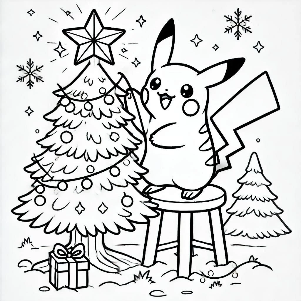 coloriage Pikachu Noel à imprimer pour enfant de 3 ans