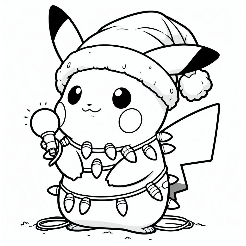 coloriage Pikachu Noel educatif pour enfant