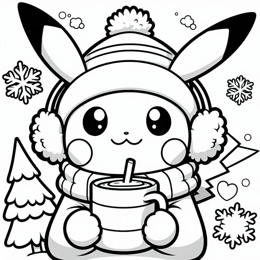 coloriage Pikachu Noel et decoupage a imprimer gratuit