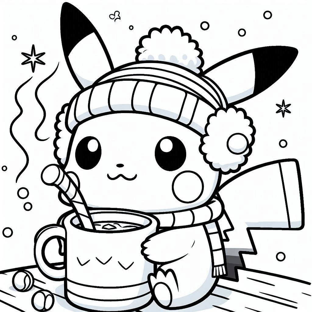 imprimer coloriage Pikachu Noel pour enfant