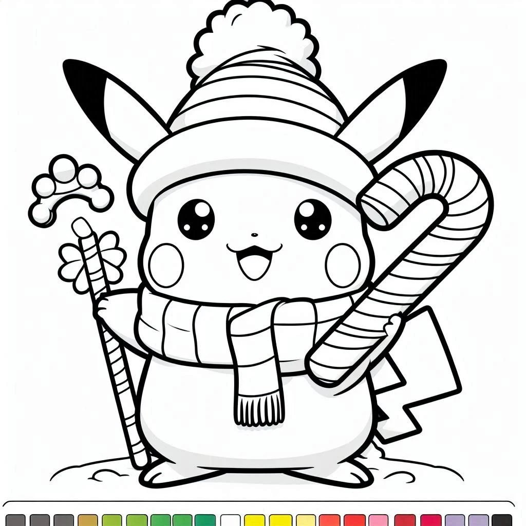 coloriage Pikachu Noel et apprentissage