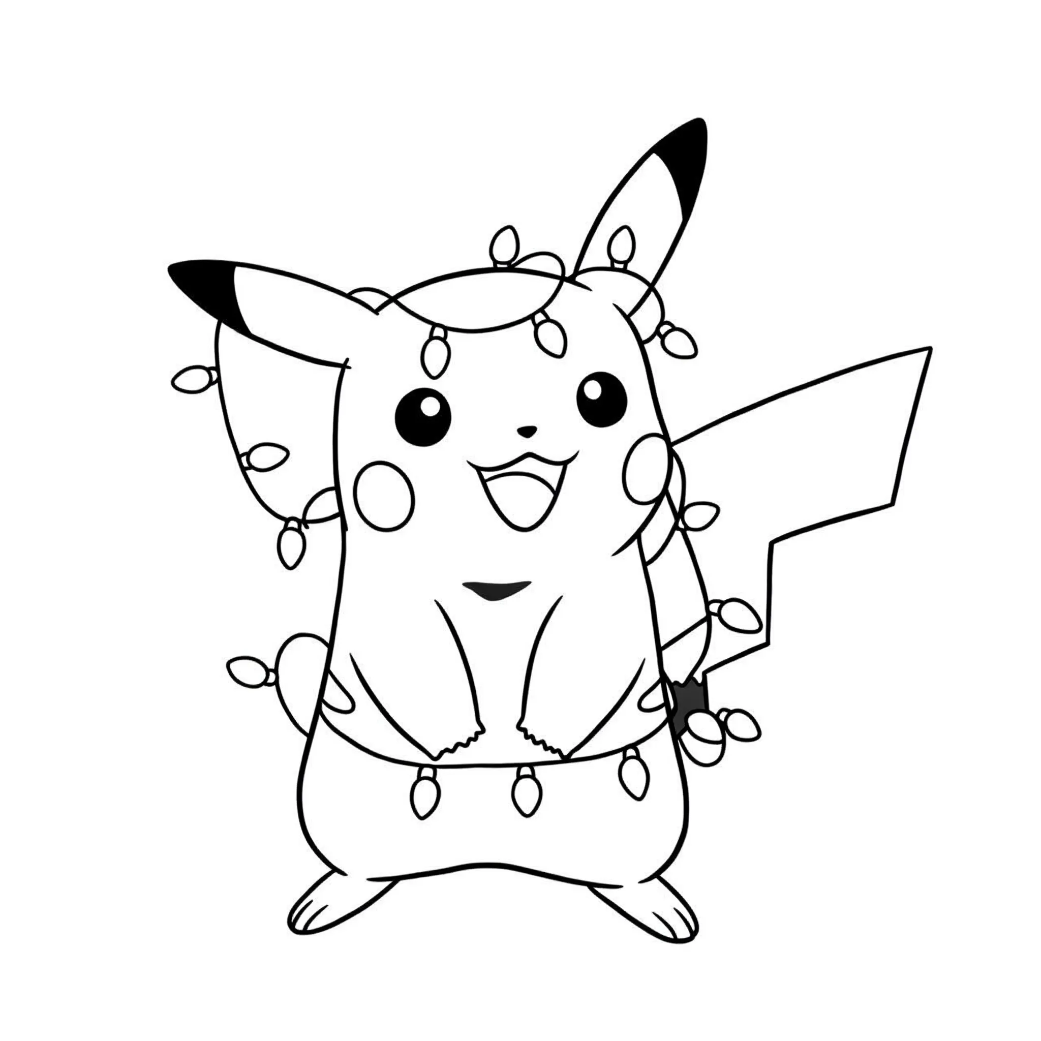 coloriage Pikachu avec des lumières de Noël pour enfants a imprimer