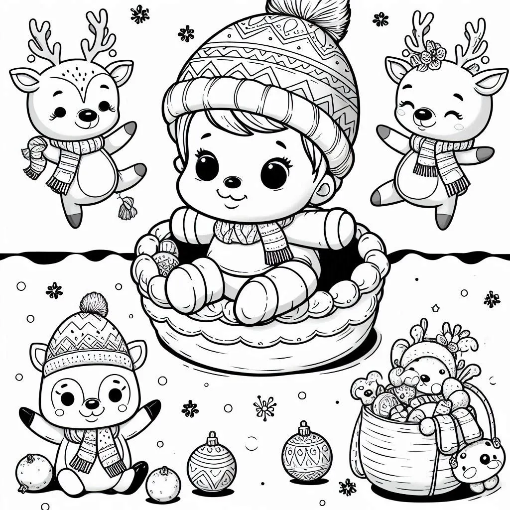 coloriage Renne de Noël à imprimer kawaii