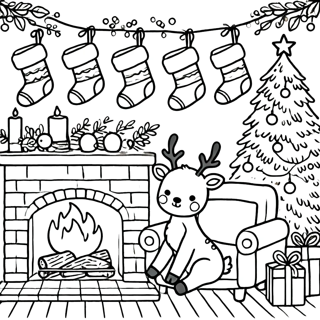 imprimer coloriage Renne de Noël pour enfant