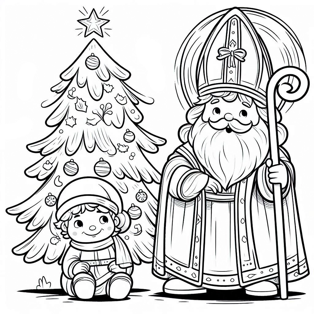 coloriage Saint Nicolas à imprimer pour enfant de 8 ans