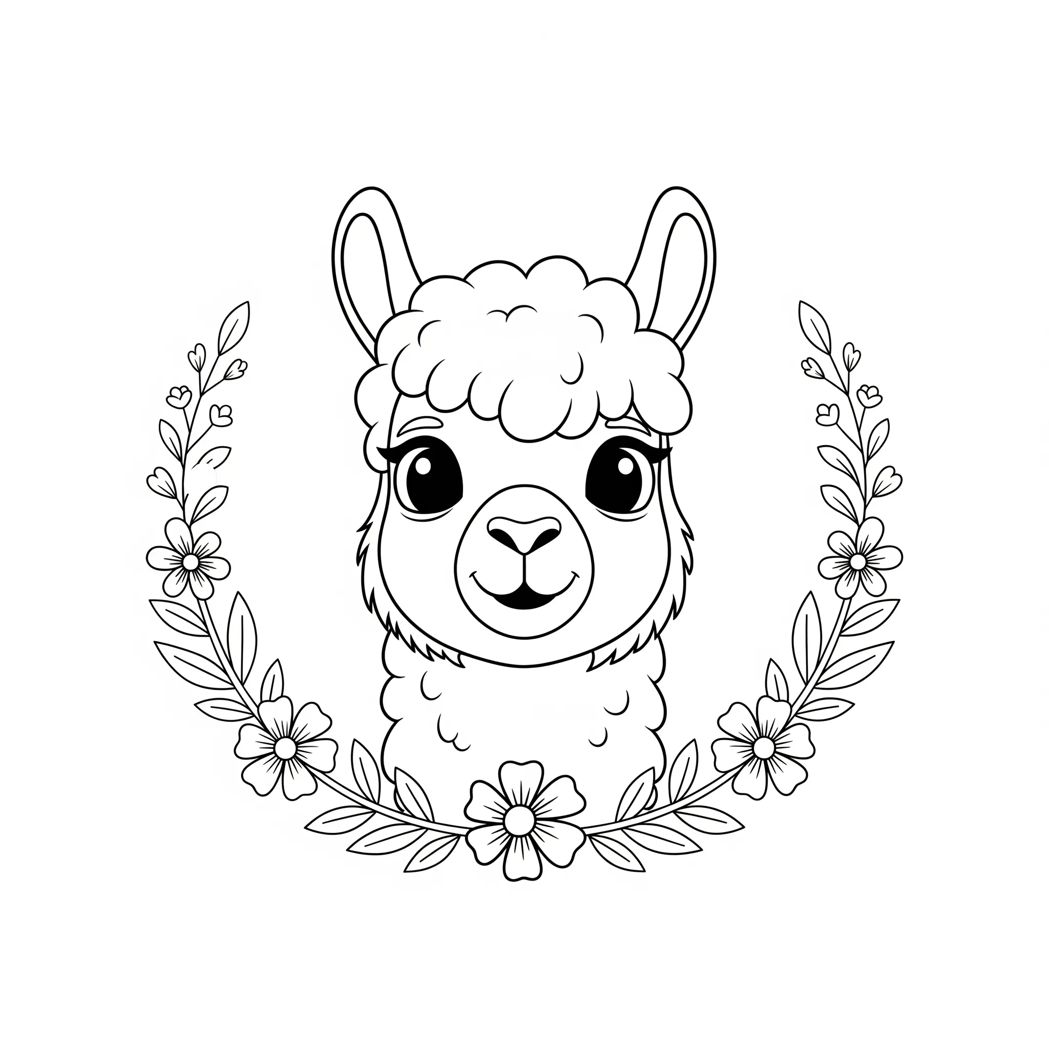 coloriage Tête d’Alpaga dans un Cadre Fleuri d'enfant a imprimer