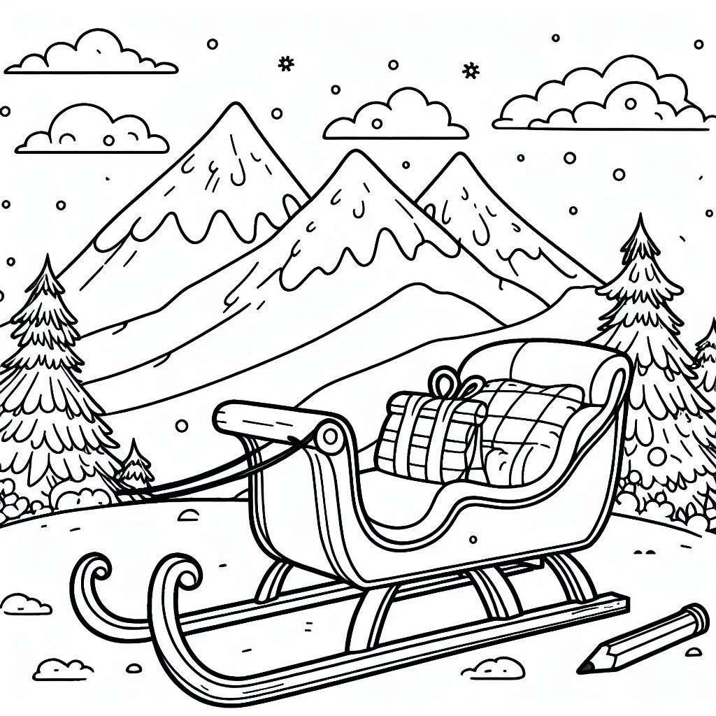 coloriage Traineau Du Père Noël à imprimer pour enfant de 4 ans