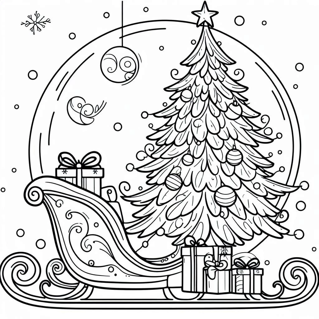 coloriage Traineau Du Père Noël à imprimer pour enfant de 2 ans