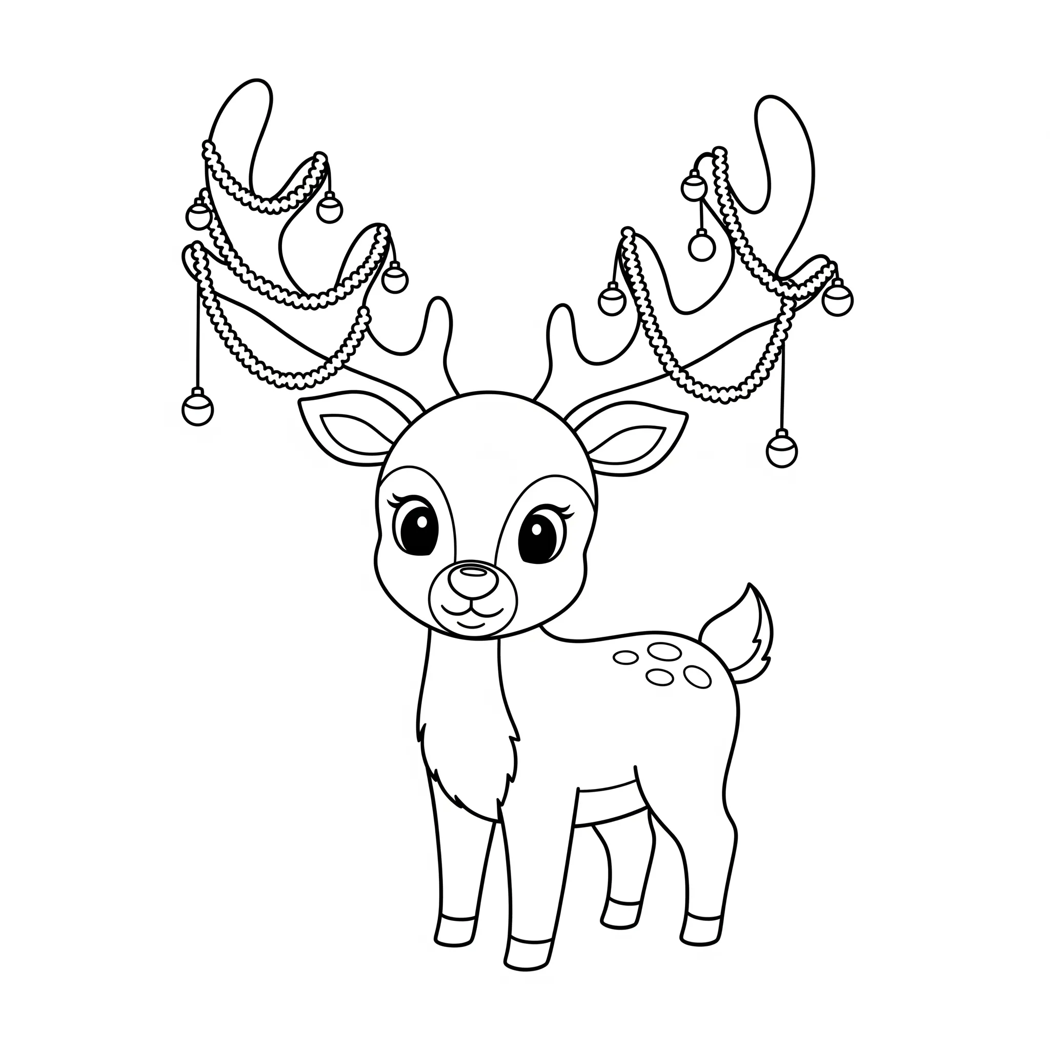 coloriage Un renne avec des bois décorés de guirlandes pour enfant de 2 ans