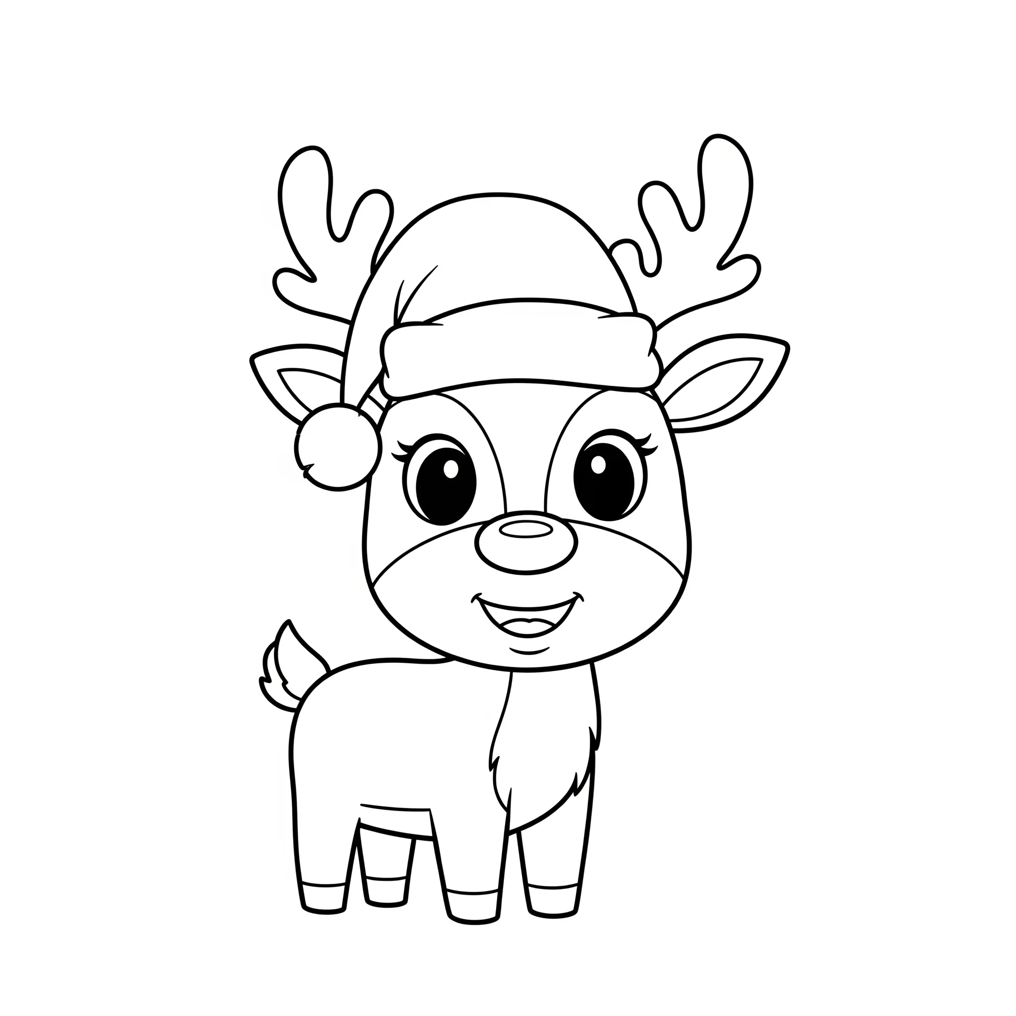 coloriage Un renne portant un bonnet de Père Noël pour enfant à imprimer