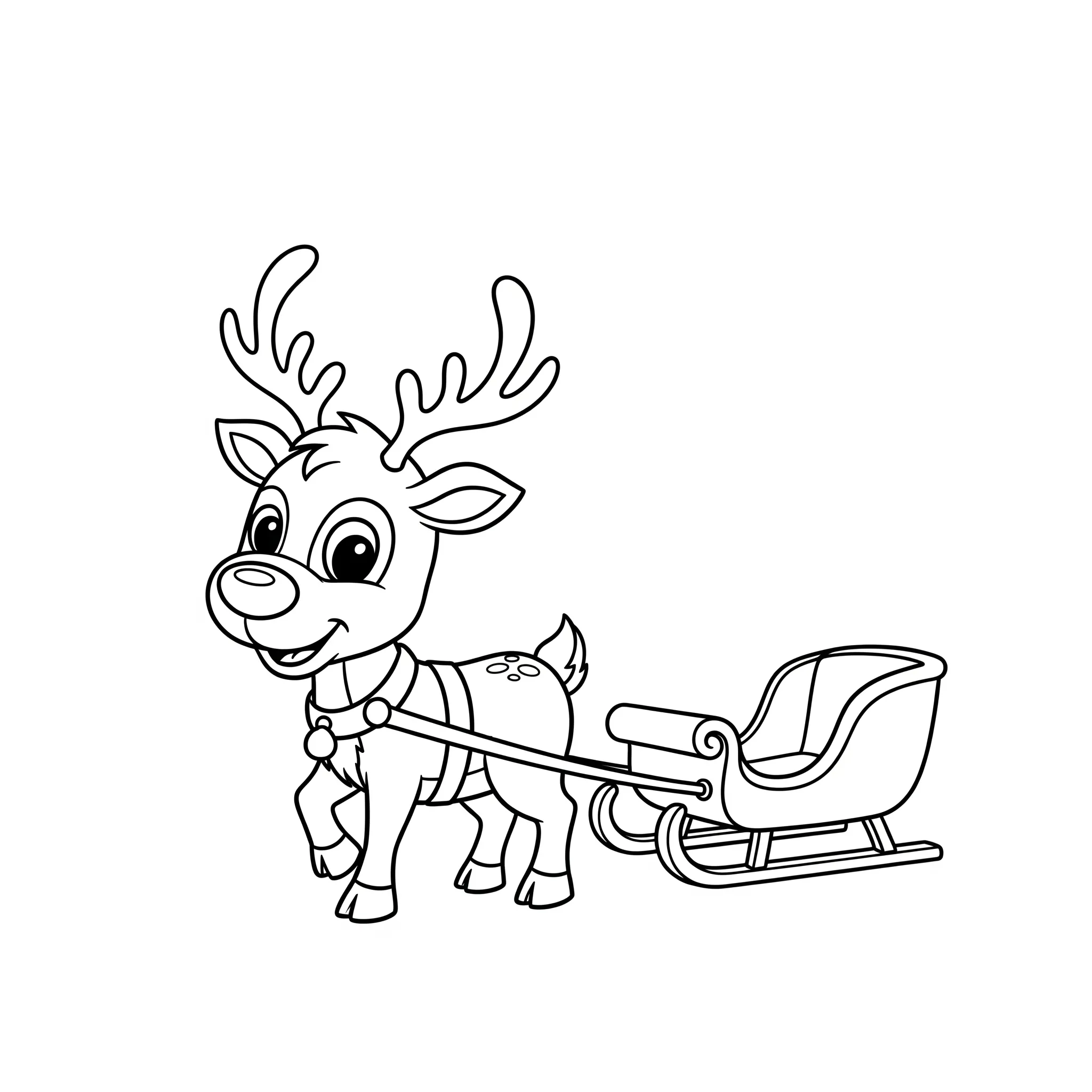 coloriage Un renne tirant un petit traîneau vide pour enfant de 5 ans