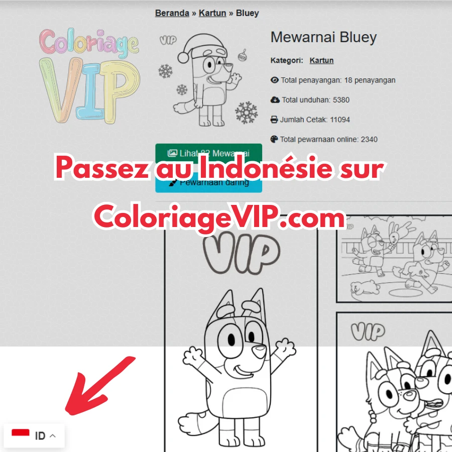 Instructions pour passer au langue Indonésie sur coloriagevip.com