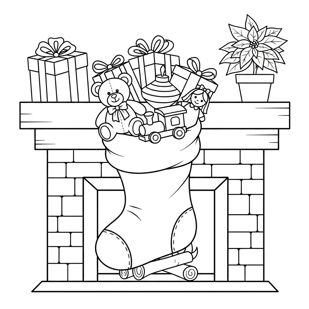 coloriage Chaussette de Noël update d'enfant a imprimer
