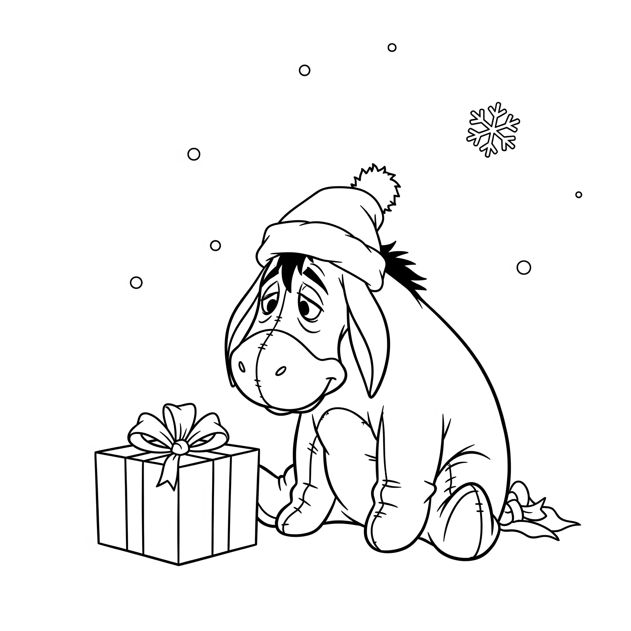 coloriage Bourriquet reçoit un cadeau de Noël a imprimer gratuitement