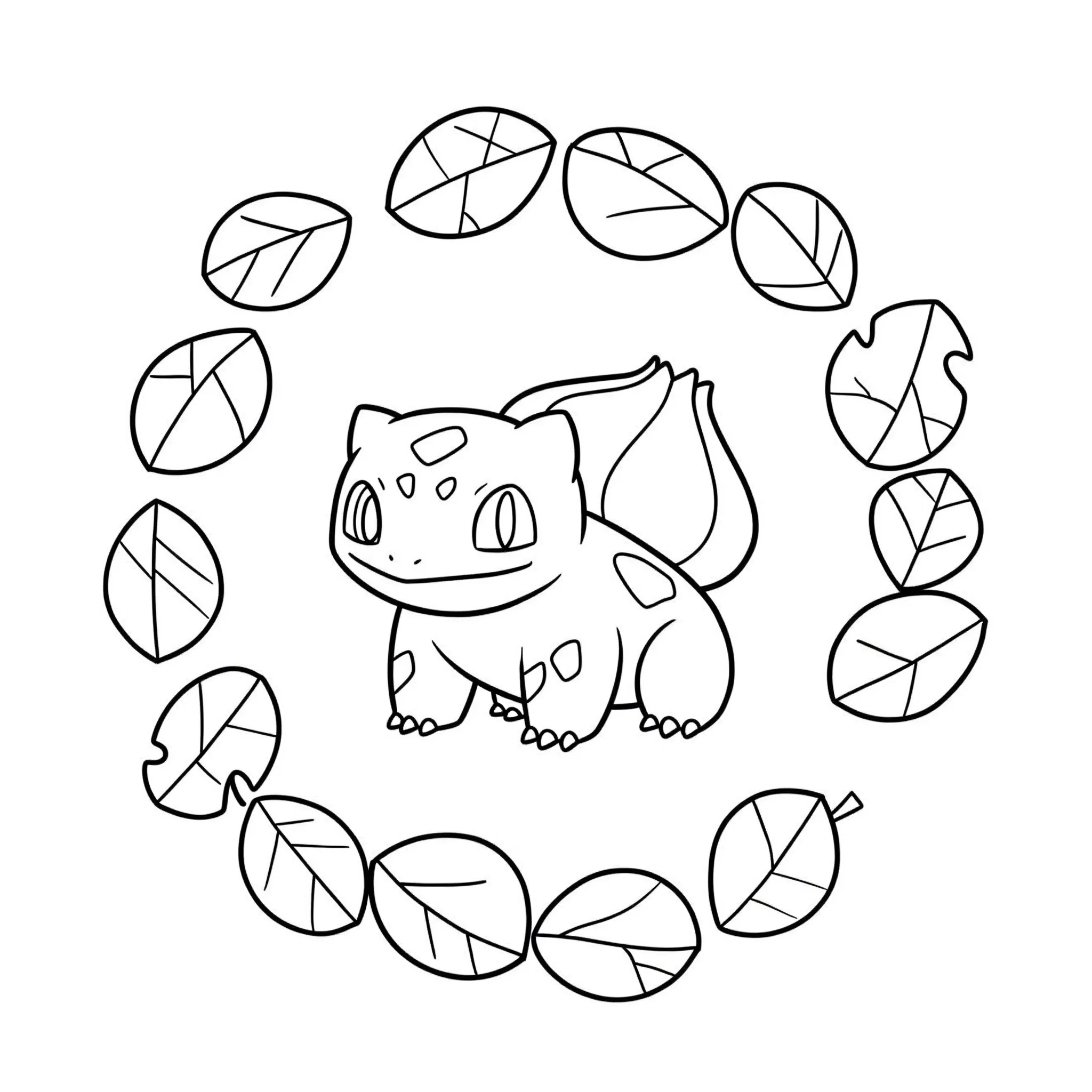 coloriage Bulbizarre dans un cercle de feuilles et découpage à imprimer