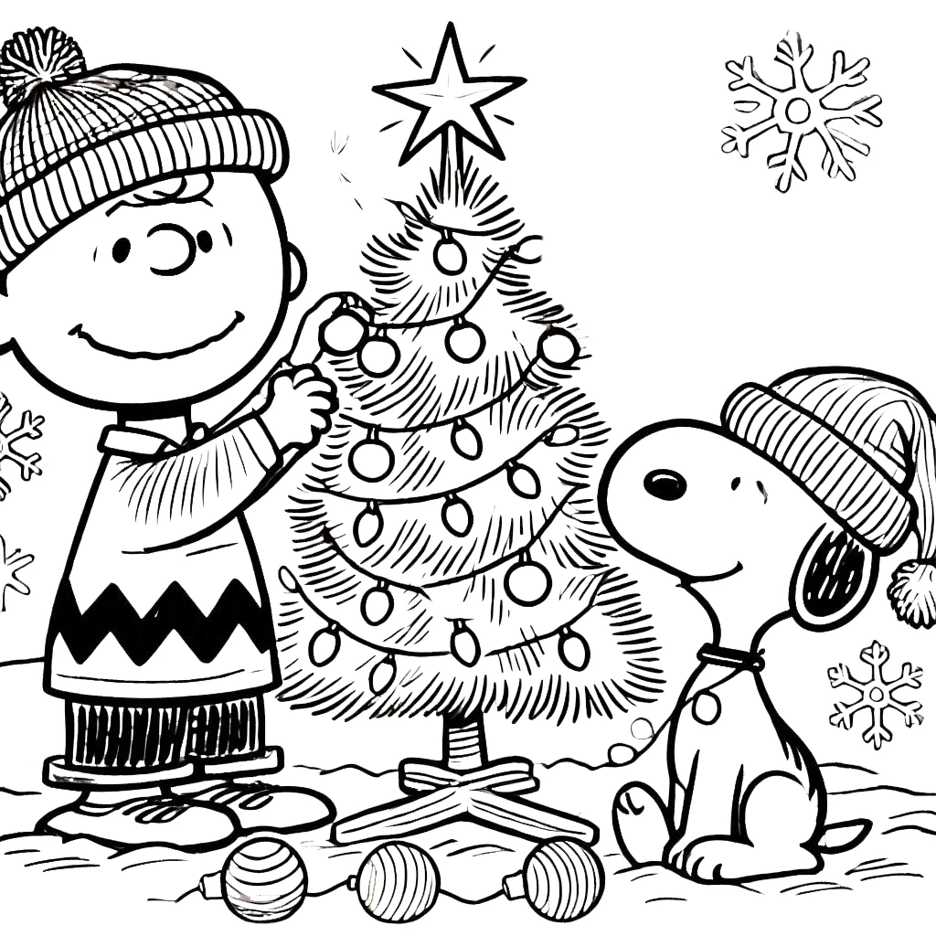 coloriage Charlie Brown Noël pour enfants à imprimer