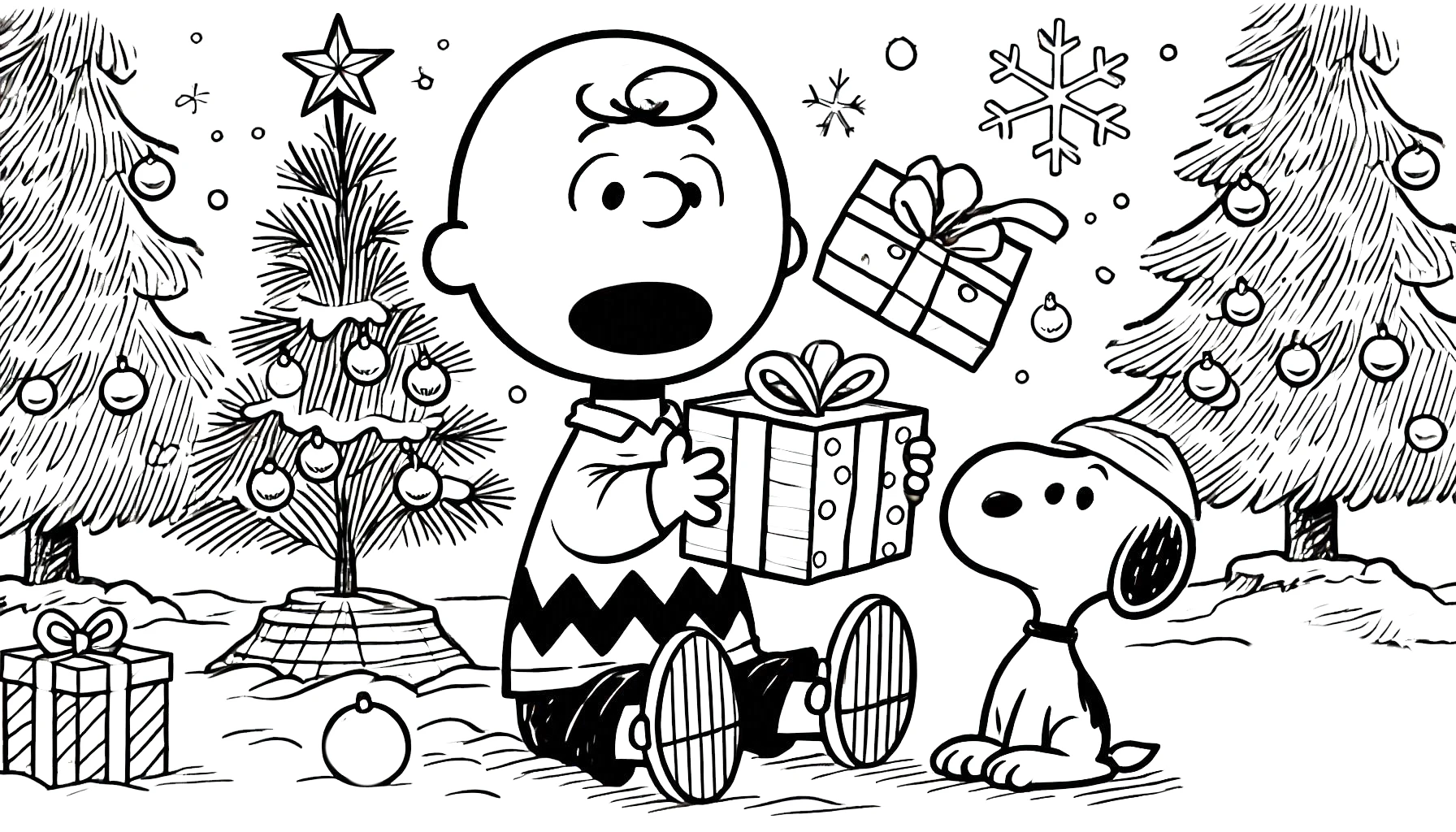 coloriage Charlie Brown Noël et découpage à imprimer